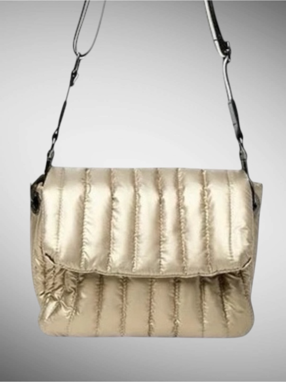 Think Royln Bar Bag Metallic Gold Puffer Crossbody Purse